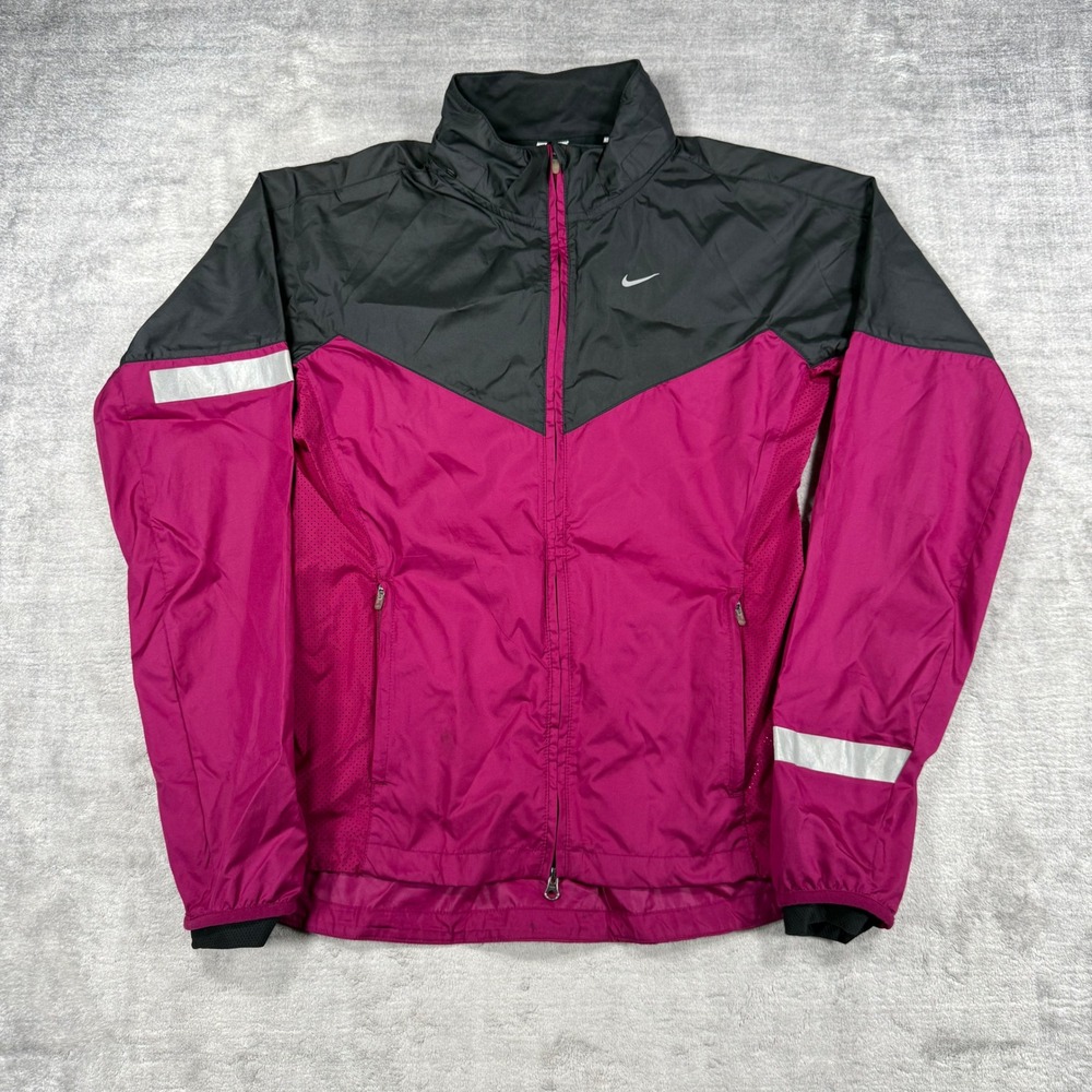 Nike Jacket Womens Small Pink Magenta Windbreaker Running Reflective Windrunner